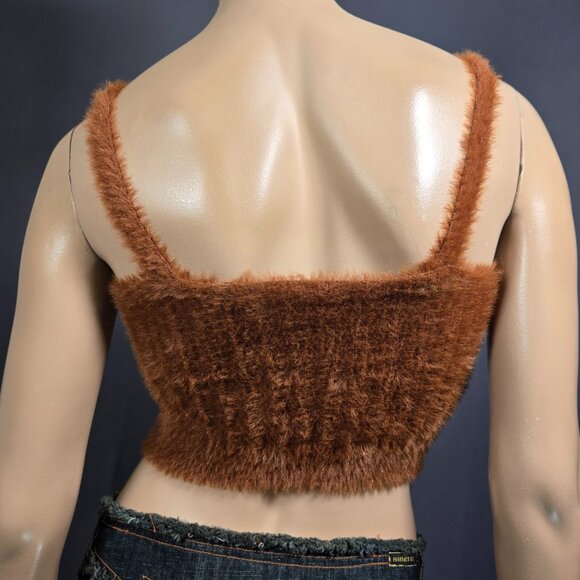Y2K Brown Knit Crop Top Knit Fuzzy Fluffy Tank Size S Grunge Made In Italy - Picture 5 of 7